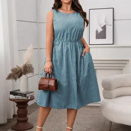 DressBerry Curve Striped A-Line Midi Dress image 1
