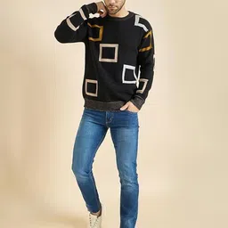 Dzant Men Geometric Printed Round Neck Woollen Pullover Sweaters image 4
