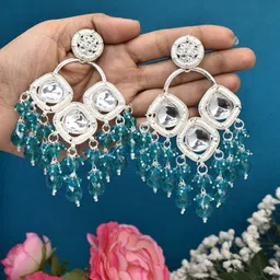 MEIRA JEWELLERY Artificial Stones Studded & Beaded Diamond Shaped Drop Earrings image 4