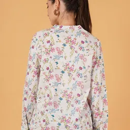 IX IMPRESSION Women Solid Button Down Mandarin Collar Oversized Cotton Top image 2