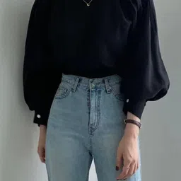 Outzidr Women Cuffed Sleeves Top-image-98