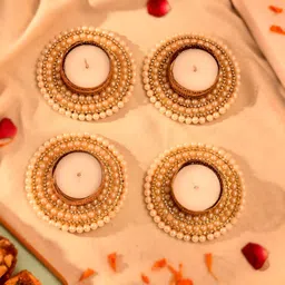 Aapno Rajasthan White 4 Pieces Embellished Decorative Tealight Candle Holders-image-41