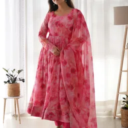vastraangi Floral Print Georgette Stitched Anarkali Gown image 3