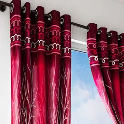 home sizzler Maroon Polyester Floral Curtain 5ft Semisheer Eyelet Window image 2