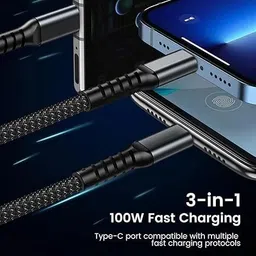 Rivaira 3-in-1 Cable 1 m NA 3 in 1 USB Fast Charging USB Cable with Type C, Lightning, Micro USB Port, Compatible with iPhone, iPad, Samsung, OnePlus, Mi, Oppo, Vivo, Xiaomi, 1M image 4