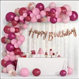 rsr creation Solid Pack of 41pcs Happy Birthday Decoration Kit with Pink & Burgundy Balloons Balloon image 1