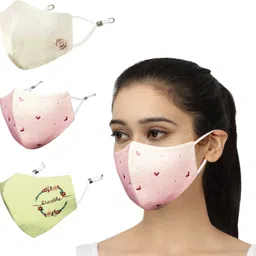 masq Anti-Pollution, Anti-Bacterial (BFE>99%) 4 Layer Embroidered, Designer, Fashionable & Protective Cotton Cloth Face Mask Combo for Women with 1 Detachable Chain Breathe_Combo_Large_03 Reusable, Washable Cloth Mask-picture-25