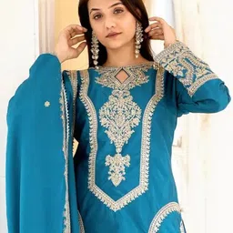 s.b.creation Women Pure Silk Kurta Pant Attached Dupatta Set image 5