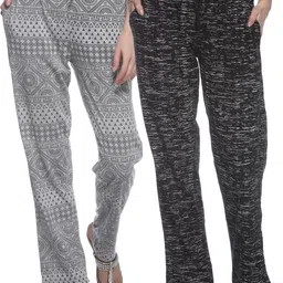 weboasis Pack of 2 Women Printed Black, Grey Track Pants-picture-42