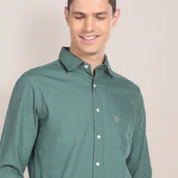 u.s. polo assn. Men Tailored Fit Solid Spread Collar Casual Shirt image 2