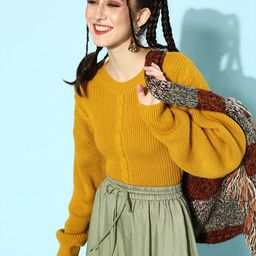 STREET 9 Women Mustard Yellow Acrylic Pullover-picture-8