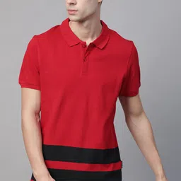 Roadster Men Red & Black Striped Polo Collar T-shirt image 1