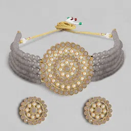 Peora Grey Gold-Plated Pearl Embellished Handcrafted Jewellery Set image 3