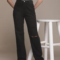 The Roadster Life Co. Women Straight Fit High-Rise Slash Knee Light Fade Stretchable Jeans-picture-22