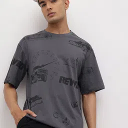 The Roadster Life Co. Printed Drop-Shoulder Sleeves Pure Cotton Relaxed T-shirt-picture-13