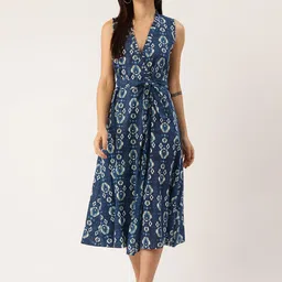 FERANOID Floral Printed Midi Wrap-Style Dress-image-55