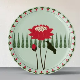 nestroots Green & Red Floral Printed Metal Wall Plates-picture-33