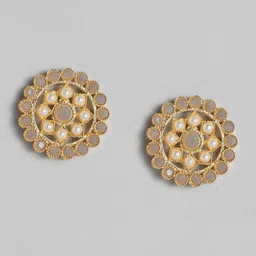 Peora Grey Gold-Plated Pearl Embellished Handcrafted Jewellery Set image 4