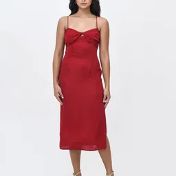 Contemponari Cotton Solid Shoulder Straps Midi Dresses image 5