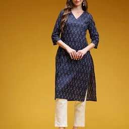 HERE&NOW Ethnic Motifs Print Cotton Straight Kurta image 4