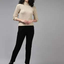 Cayman Women Beige Ribbed Wool Pullover image 3
