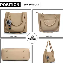 Martucci Women Beige Textured Structured Shoulder Bag image 2