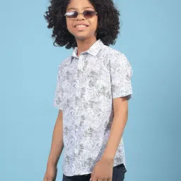 Crimsoune Club Boys Olive Cotton Slim Fit Floral Shirt-image-43