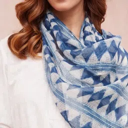 Fabindia White & Blue Printed Dupatta image 3