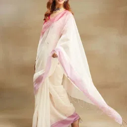 Fabindia Beige Woven Saree image 3