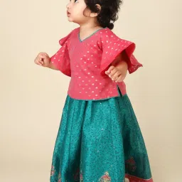 Fabindia Kids Pink & Teal Printed Lehenga with Choli image 3