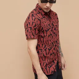 Fame Forever By Lifestyle Maroon Cotton Regular Fit Printed Shirt image 3