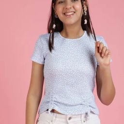 Lil Tomatoes Kids Blue Floral Print Ribbed Top-picture-33