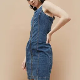 Ginger by Lifestyle Blue Cotton Bodycon Dress image 3