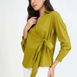 Femmella Green Cotton Regular Fit Top image 3