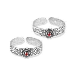 Taraash 92.5 Sterling Silver Floral Toe Rings-picture-13