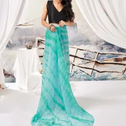 Satrani Sky Blue & Turquoise Leheriya Saree With Unstitched Blouse image 3