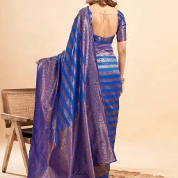 Satrani Blue & Copper Woven Saree With Unstitched Blouse image 3