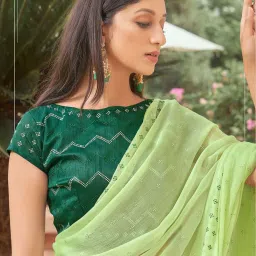 Satrani Green Embellished Saree With Unstitched Blouse image 3