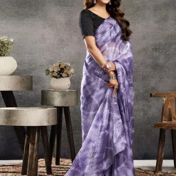 Satrani Purple Tie-Dye Saree With Unstitched Blouse image 3