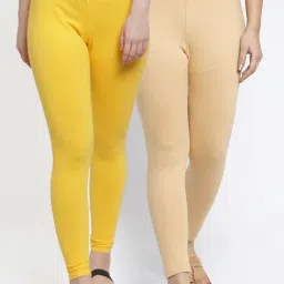 Gracit Yellow & Skin Mid Rise Leggings - Pack Of 2-image-81