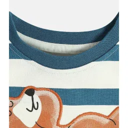 MINIKLUB Boys Cream & Blue Striped T-Shirt image 3