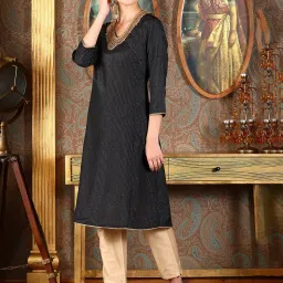 W Black Printed Straight Kurta image 3