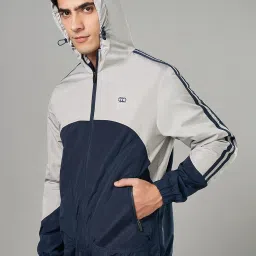 Ajile By Pantaloons Navy Regular Fit Colour Block Hooded Jacket image 3