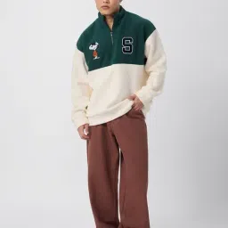 The Souled Store Green & Off White Loose Fit Colour Block Sweatshirt image 5