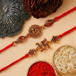 eCraftIndia Set of 2 Religious Rakhis for Brothers with Sibling Agreement & Roli Chawal Pack image 4