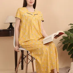 Sweet Dreams Mustard Cotton Printed Nighty image 3
