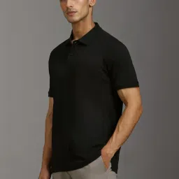 Louis Philippe Black Cotton Regular Fit Polo T-Shirt image 3