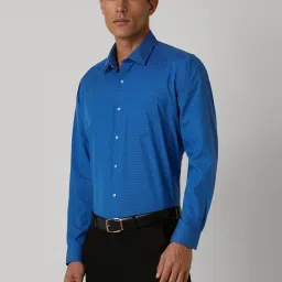 Van Heusen Blue Cotton Regular Fit Self Pattern Shirt image 3