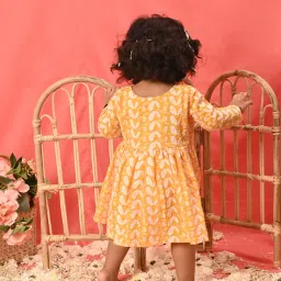 VASTRAMAY Girls Orange Cotton Embroidery CasualDresses image 3