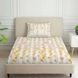 Spaces Phuleri Cream 144 TC Cotton Single Flat Bedsheet with 1 Pillow Cover-picture-15